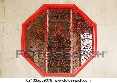 Octagonal window with lattice work showing Buddha View Large Photo Image Stock Photo - Octagonal window with lattice work showing Buddha. Fotosearch