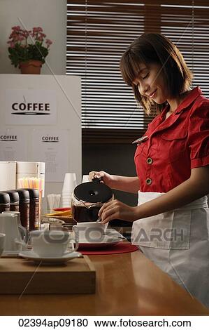 Waitress in diner pouring coffee View Large Photo Image Stock Image - Waitress in diner pouring coffee. Fotosearch