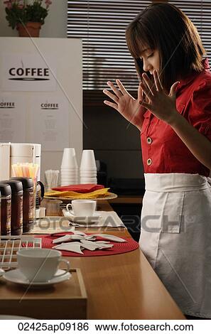 Waitress in diner with broken plate View Large Photo Image Stock Photograph - Waitress in diner with broken plate. Fotosearch