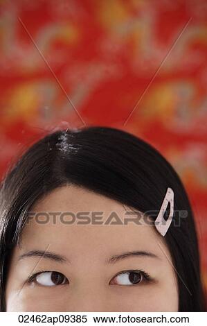 Cropped face of Chinese woman with pink hair clip View Large Photo Image Stock Photography - Cropped face of Chinese woman with pink hair clip. Fotosearch