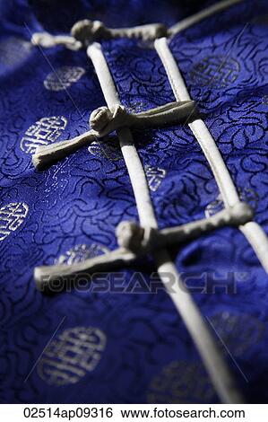 Stock Photograph - Detail of silk buttons on Chinese shirt. Fotosearch