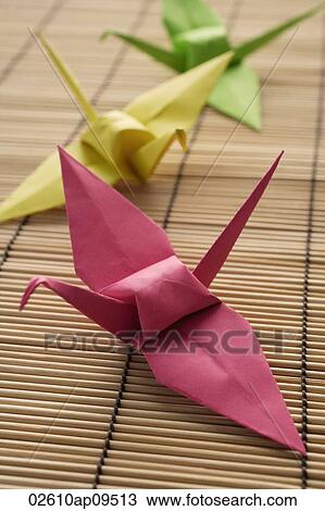 pink, yellow and green paper cranes View Large Photo Image Stock Image - pink, yellow and green paper cranes. Fotosearch