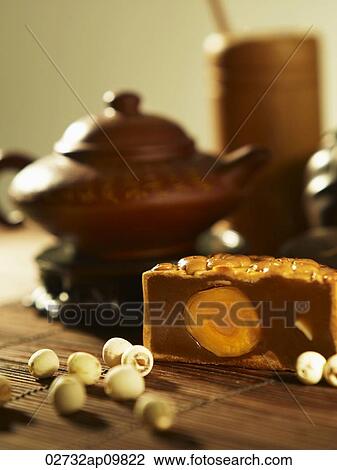 Stock Image - Chinese moon cakes and tea. Fotosearch