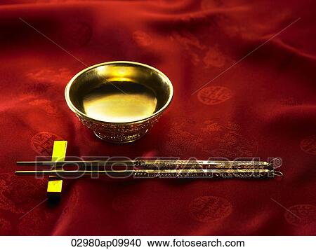 golden rice bowl and chopsticks View Large Photo Image Stock Image - golden rice bowl and chopsticks. Fotosearch