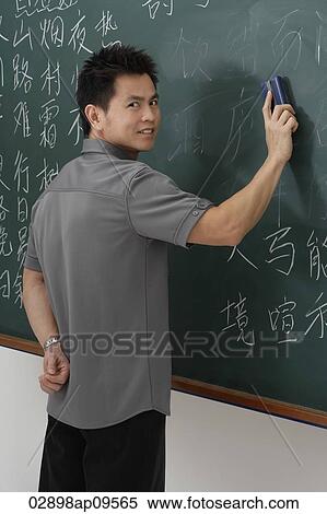 man erasing Chinese characters on chalk board View Large Photo Image Stock Photography - man erasing Chinese characters on chalk board. Fotosearch