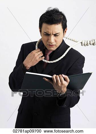 man holding work file with a rope around his neck View Large Photo Image Stock Image - man holding work file with a rope around his neck. Fotosearch