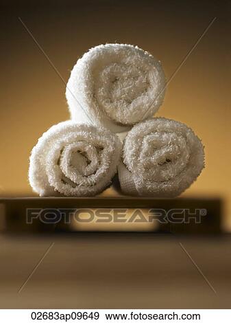 rolled hand towels in a stack View Large Photo Image Stock Photo - rolled hand towels in a stack. Fotosearch