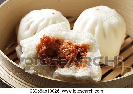 Stock Photograph - close up of steam bun, (bao). Fotosearch
