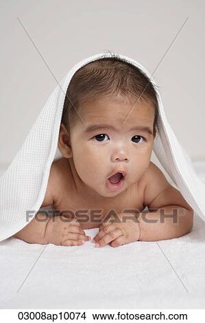Cute Chinese baby with towel over his head View Large Photo Image Picture - Cute Chinese baby with towel over his head. Fotosearch