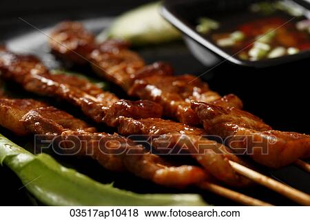 Beef satay with dipping sauce. View Large Photo Image Stock Photo - Beef satay with dipping sauce.. Fotosearch