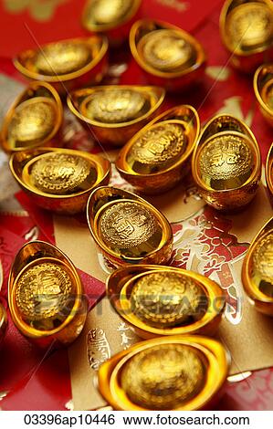Chinese gold ingots View Large Photo Image Stock Photograph - Chinese gold ingots. Fotosearch