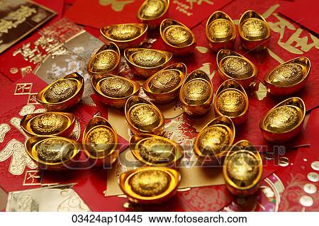 Gold ingots on red envelopes, Hong Bao, View Large Photo Image Stock Photography - Gold ingots on red envelopes, Hong Bao,. Fotosearch