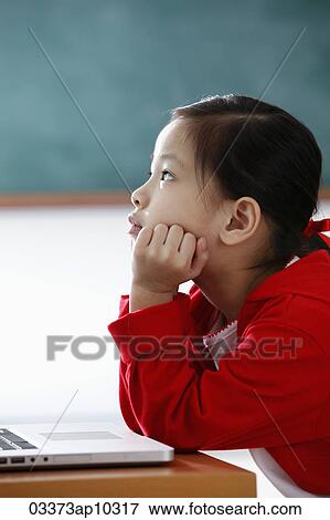 Profile of young girl with hands on her face looking up View Large Photo Image Stock Photo - Profile of young girl with hands on her face looking up. Fotosearch