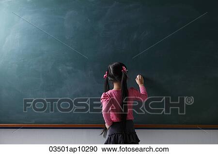 rear view of young girl writing on chalkboard View Large Photo Image Stock Image - rear view of young girl writing on chalkboard. Fotosearch