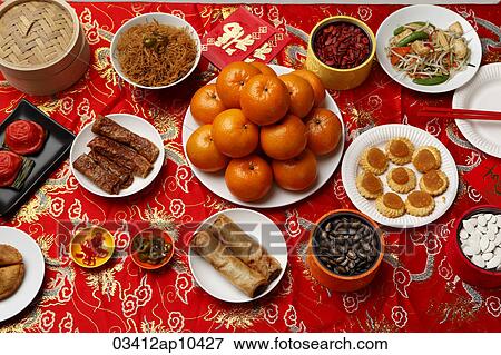 Table set with Chinese New Year food. View Large Photo Image Stock Photo - Table set with Chinese New Year food.. Fotosearch
