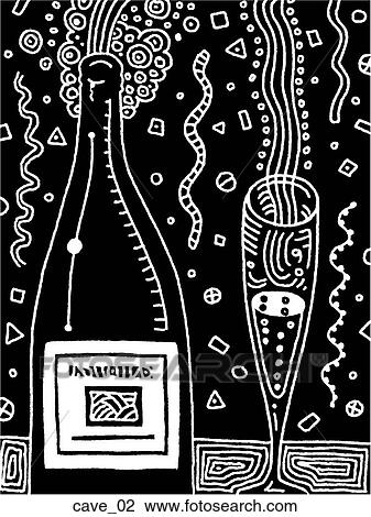Drawing - New Year Champagne - B&W. Fotosearch