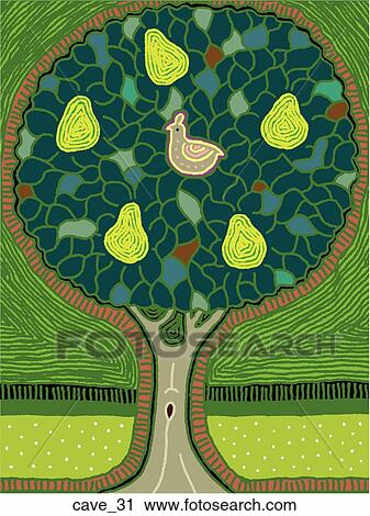 Clip Art - Partridge in a Pear Tree - B&W. Fotosearch