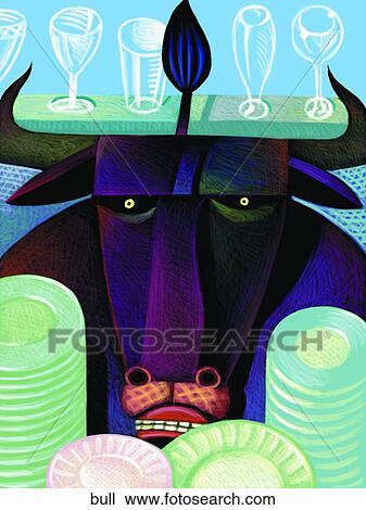Drawing - Bull in China Shop. Fotosearch
