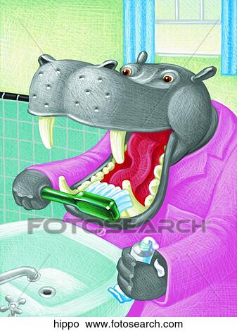 Hippo Brushing View Large Illustration Stock Illustration - Hippo Brushing. Fotosearch