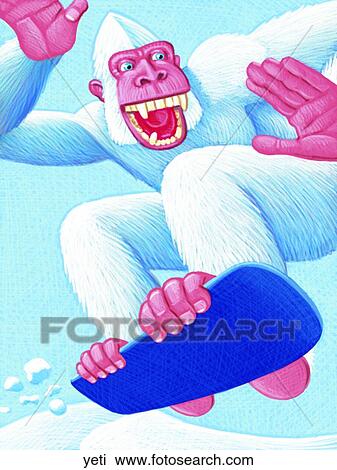 Yeti Snowboarding View Large Illustration Drawing - Yeti Snowboarding. Fotosearch