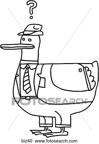 Clipart - Duck at Work - B&W. Fotosearch