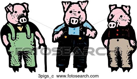 3 Pigs View Large Clip Art Graphic Clipart - 3 Pigs. Fotosearch