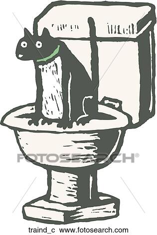 Кот на унитазе рисунок