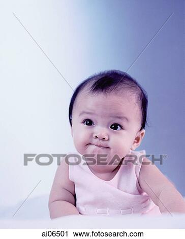 Stock Image - Baby girl, 3 to 6 months.. Fotosearch