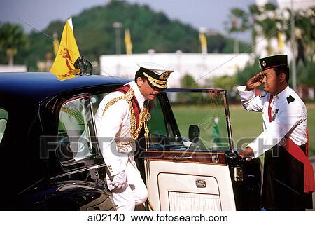 Stock Image - Brunei Darussalam, Sultan Hassanal Bolkiah alight from car.. Fotosearch
