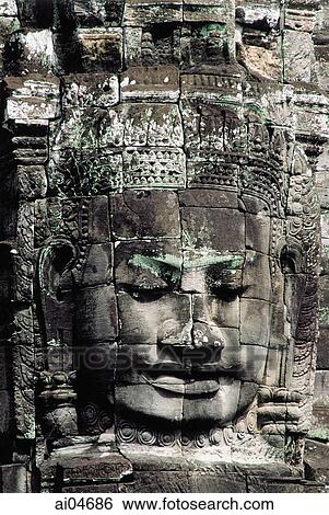 Stock Photograph - Cambodia, Angkor, Bayon Temple, carving. Fotosearch
