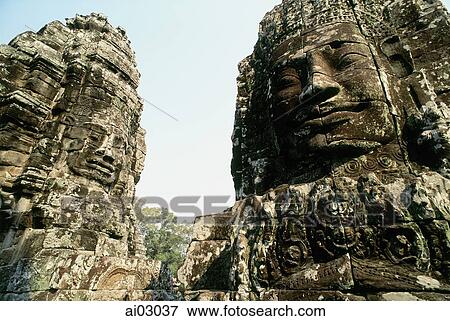 Cambodia, Angkor Thom, face towers of the Bayon View Large Photo Image Stock Photo - Cambodia, Angkor Thom, face towers of the Bayon. Fotosearch