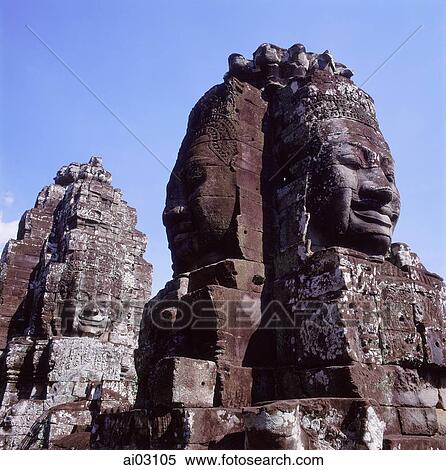 Stock Photography - Cambodia, Angkor Thom, Face towers, the Bayon. Fotosearch