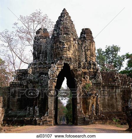 Stock Photo - Cambodia, Angkor Thom, South gate. Fotosearch