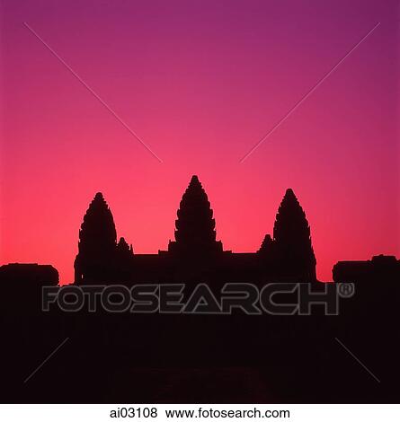 Cambodia, Angkor Wat at sunset View Large Photo Image Stock Photo - Cambodia, Angkor Wat at sunset. Fotosearch