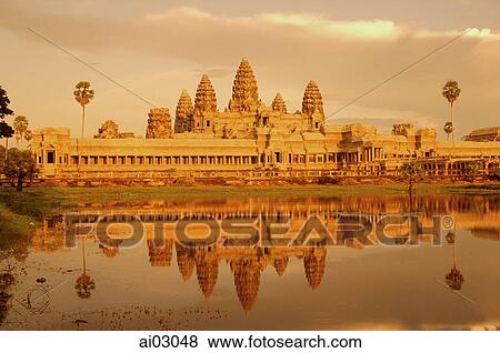 Cambodia, Angkor Wat by day with reflection View Large Photo Image Stock Photo - Cambodia, Angkor Wat by day with reflection. Fotosearch