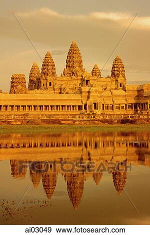 Cambodia, Angkor Wat by day with reflection View Large Photo Image Stock Photo - Cambodia, Angkor Wat by day with reflection. Fotosearch