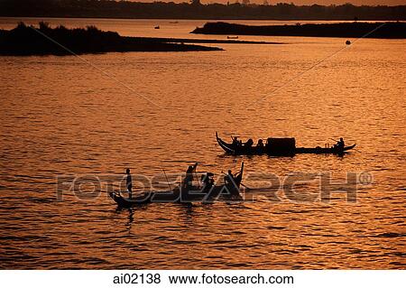 Cambodia, Phnom Penh, boats on Mekong River. View Large Photo Image Stock Photo - Cambodia, Phnom Penh, boats on Mekong River.. Fotosearch