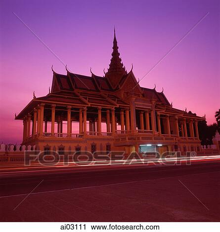 Cambodia, Phnom Penh, Chan Chaya Pavilion of the Royal Palace at dusk View Large Photo Image Stock Image - Cambodia, Phnom Penh, Chan Chaya Pavilion of the Royal Palace at dusk. Fotosearch