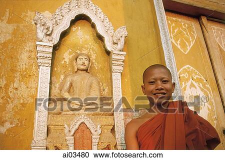 Cambodia, Phnom Penh, Young monk at Wat Sarawan View Large Photo Image Stock Image - Cambodia, Phnom Penh, Young monk at Wat Sarawan. Fotosearch