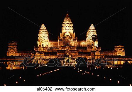 Cambodia, Siem Reap, Ancient Khmer temple Angkor Wat at night View Large Photo Image Stock Image - Cambodia, Siem Reap, Ancient Khmer temple Angkor Wat at night. Fotosearch