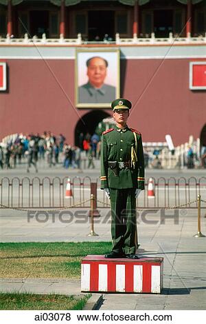 China, Beijing, Chinese soldier on guard duty in Tiananmen Square View Large Photo Image Stock Photo - China, Beijing, Chinese soldier on guard duty in Tiananmen Square. Fotosearch
