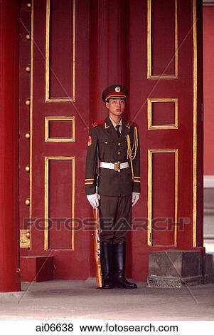 China, Beijing, soldier at door of Forbidden City View Large Photo Image Stock Photo - China, Beijing, soldier at door of Forbidden City. Fotosearch