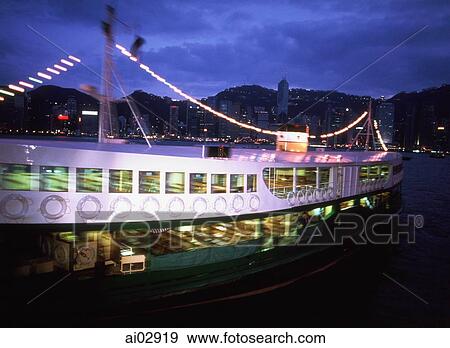 China, Hong Kong, Kowloon, Star ferry leaving at dusk View Large Photo Image Stock Photo - China, Hong Kong, Kowloon, Star ferry leaving at dusk. Fotosearch