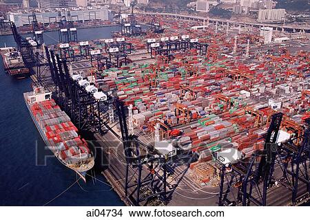 China, Hong Kong, Kwai Chung, Container Terminal View Large Photo Image Picture - China, Hong Kong, Kwai Chung, Container Terminal. Fotosearch