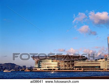 China, Hong Kong, Side view of the Hong Kong Convention and Exhibition Centre (HKCEC) at sunset from Wanchai heliport View Large Photo Image Stock Image - China, Hong Kong, Side view of the Hong Kong Convention and Exhibition Centre (HKCEC) at sunset from Wanchai heliport. Fotosearch