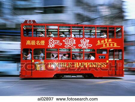 China, Hong Kong, Wanchi, Tram in motion View Large Photo Image Stock Photo - China, Hong Kong, Wanchi, Tram in motion. Fotosearch