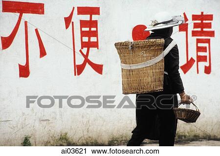 China, Lijiang, Naxi person carrying basket View Large Photo Image Stock Image - China, Lijiang, Naxi person carrying basket. Fotosearch