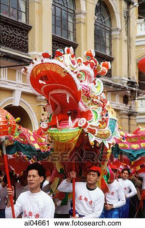 China, Macau, Dragon Dance during Chinese New Year. View Large Photo Image Stock Image - China, Macau, Dragon Dance during Chinese New Year.. Fotosearch