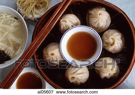 Stock Photo - China, Shanghai, Chinese pork dumplings.. Fotosearch
