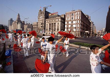 China, Shanghai, people exercising on the Bund View Large Photo Image Stock Image - China, Shanghai, people exercising on the Bund. Fotosearch